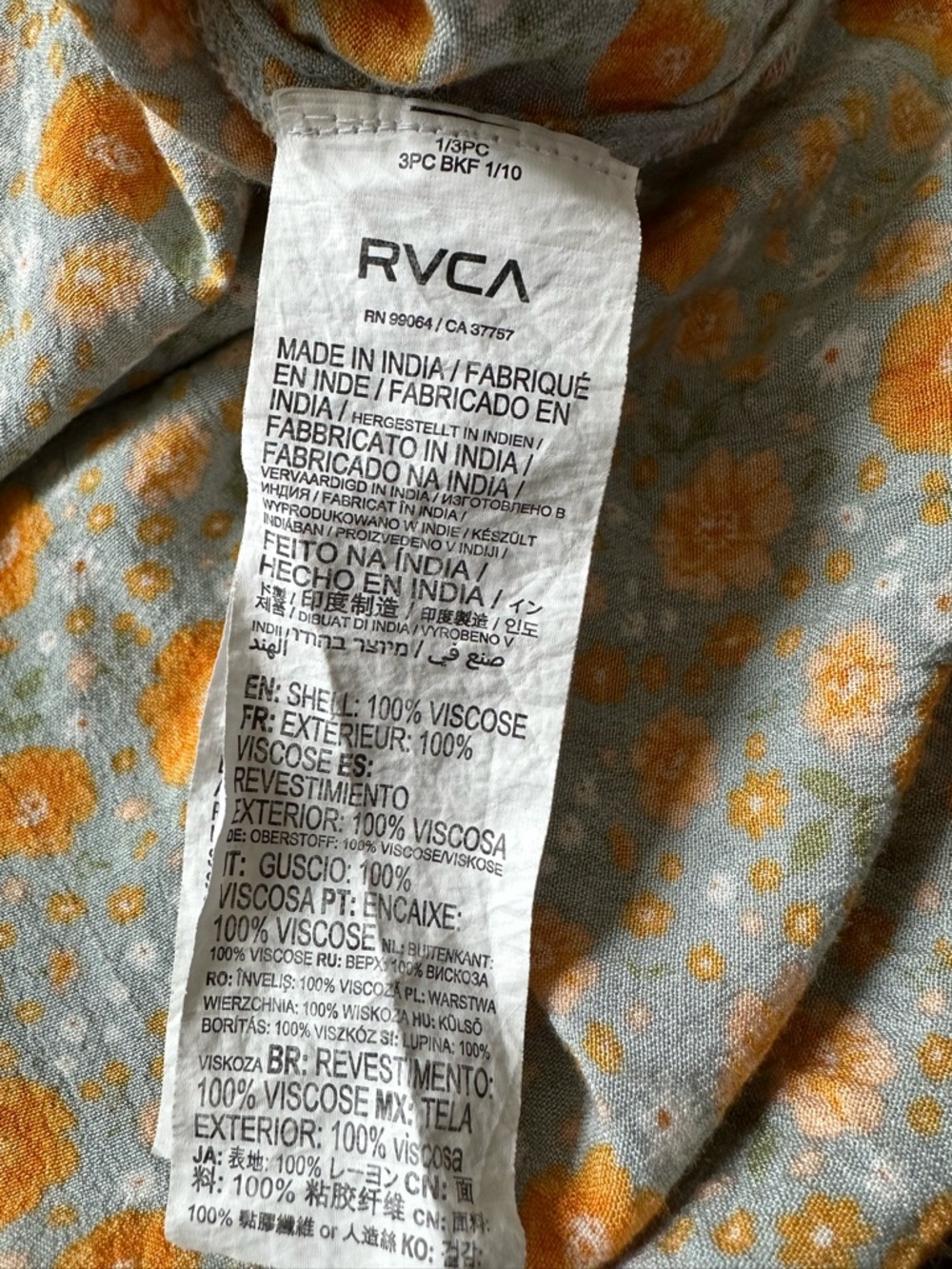 RVCA Floral Mini Dress XS Green Orange Smocked Bodice - Picture 11 of 11